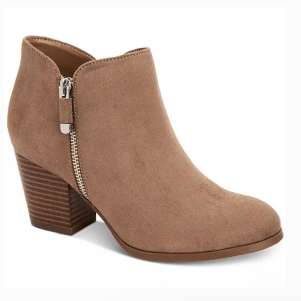 Women's Tan Ankle Booties with Block Heel